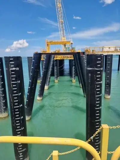 Offshore pier steel piles water gauge