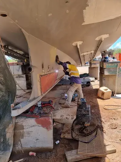 Boat hull steel plate repair boatyard