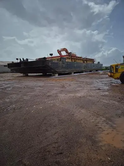 Steel barge hardstand excavator deck