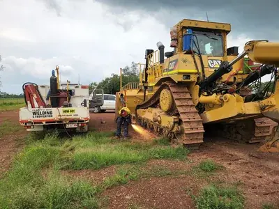 Cat dozer track repair mobile welding